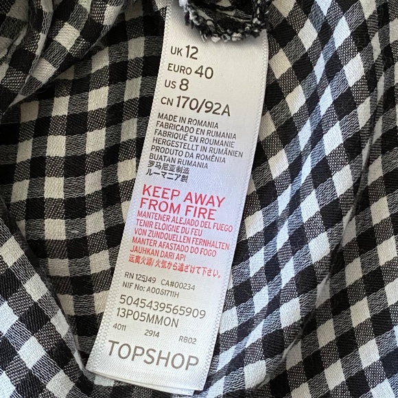 Topshop Dolman Sleeve Black & White Gingham Tie Front Cropped Top Size 8 - Picture 4 of 10